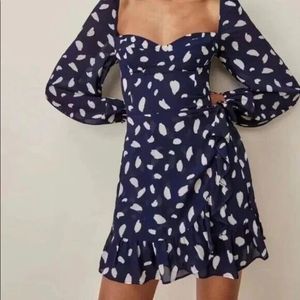Reformation Women's Cami Mini Dress Splatter Puff Sleeve Navy White Size 4
